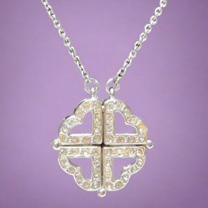 PREMIER‎ DESIGNS Silver Tone Convertible Quad Heart Rhinestone Necklace